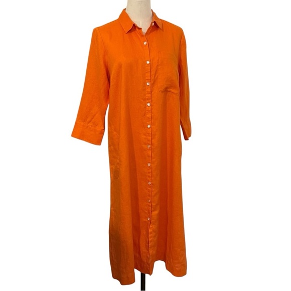 J. Jill Dresses & Skirts - J. Jill Orange Linen Button-Front Dress – Women’s Small, Coastal Minimalist